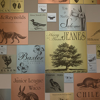 The donor wall at the Mayborn Museum