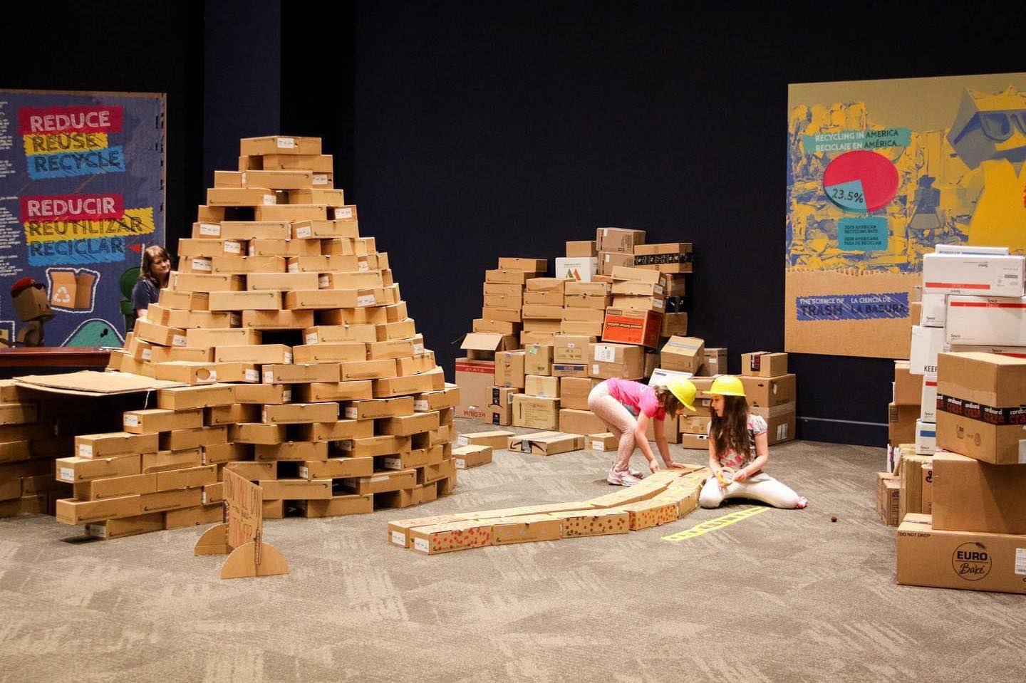 Cardboard towers and sculptures. 
